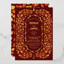 Élégant Feuilles Brûlées Orange Automne Mariage Ru