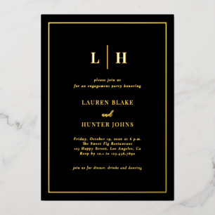 Invitation En Aluminium Élégant Fiançailles Traditionnel Noir Et Or