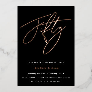 Invitation En Aluminium Elegant Fifty : Rose Gold pour fête d'anniversaire