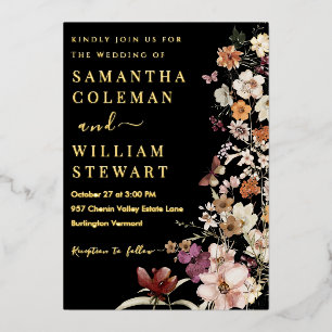 Invitation En Aluminium Elégant Fleur sauvage Boho Black Rustic Mariage