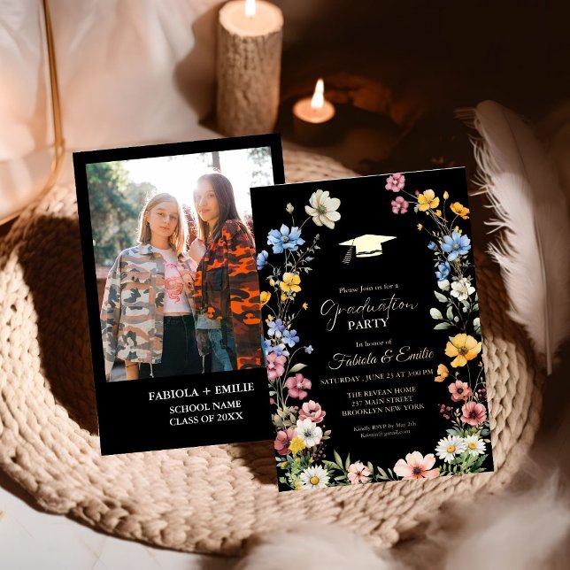 Invitation En Aluminium Élégant Fleur sauvage Meadow Garden Twin Graduatio (Créateur téléchargé)