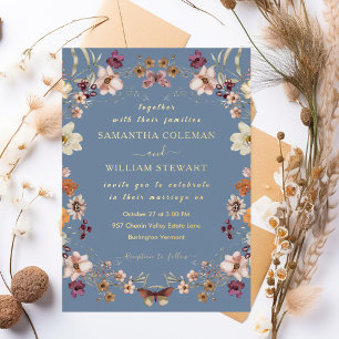 Invitation En Aluminium Élégant Fleur sauvage Rustic Periwinkle Mariage