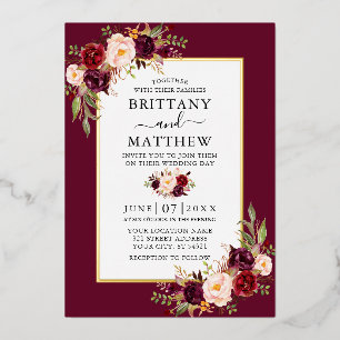 Invitation En Aluminium Élégant floral aquarelle mariage bordeaux or