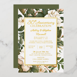 Invitation En Aluminium Élégant floral blanc 30e anniversaire de mariage