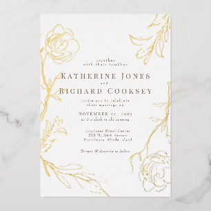 Invitation En Aluminium Elégant floral blanc Mariage or