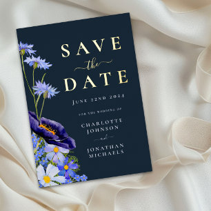 Invitation En Aluminium Élégant floral bleu mariage save the date or