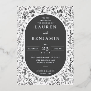 Invitation En Aluminium Élégant floral botanique noir