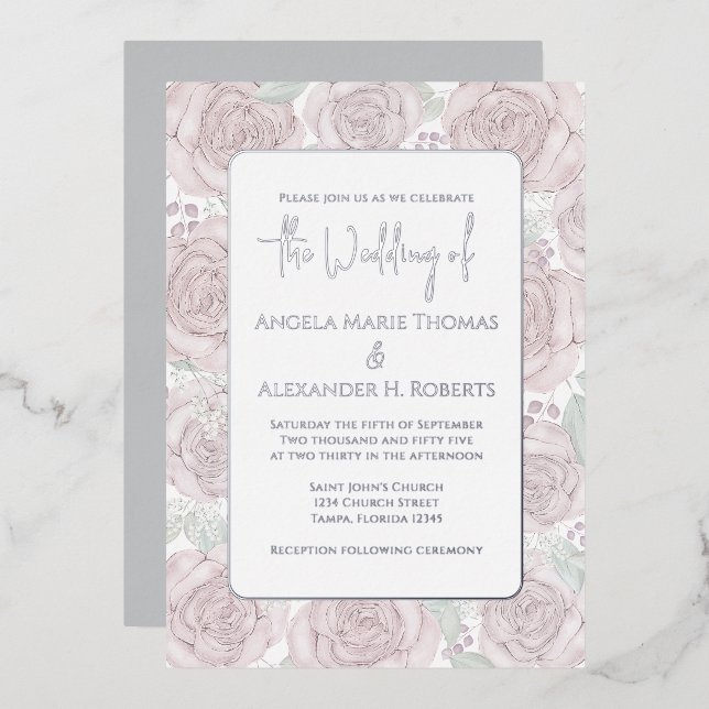 Invitation En Aluminium Elégant floral Dusty Rose classique aquarelle (Recto/Verso)