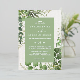 Invitation En Aluminium Élégant Floral Marin Mariage VERT feuille d'arge