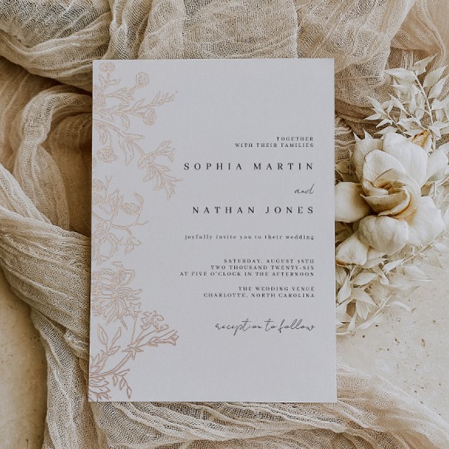 Invitation En Aluminium Elegant Floral Real Rose Gold Foil Wedding  (Créateur téléchargé)