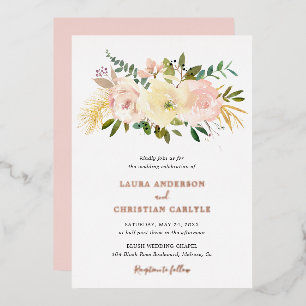 Invitation En Aluminium Élégant floral rose Mariage Rose or