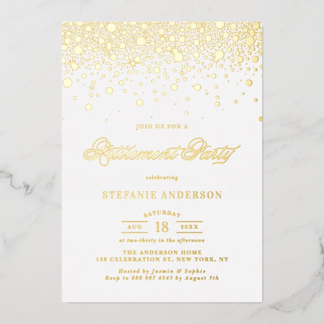 Invitation En Aluminium Élégant Foil Pressé Confetti Parti de retraite (Recto)