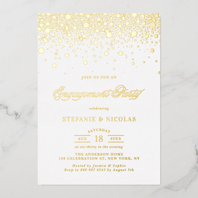 Invitation En Aluminium Élégant Foil Pressé Confetti Partie d'engagement (Recto)