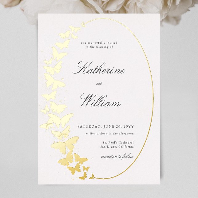 Invitation En Aluminium Élégant Formal Classic Butterfly Frame Or (Créateur téléchargé)