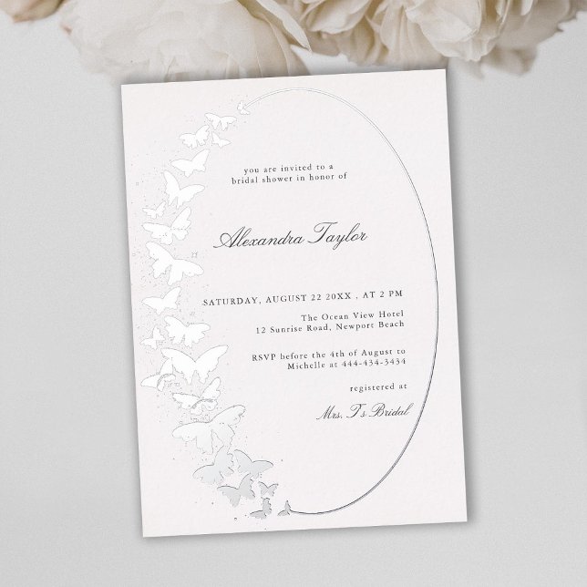 Invitation En Aluminium Elégant Formel Classique Papillon Mariage Argent (Créateur téléchargé)