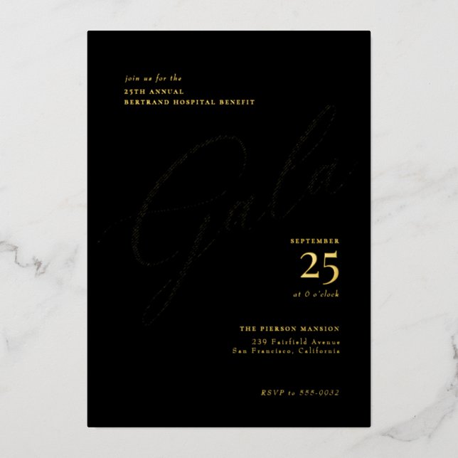 Invitation En Aluminium Élégant Gala de calligraphie de Cravate noire d'en (Recto)