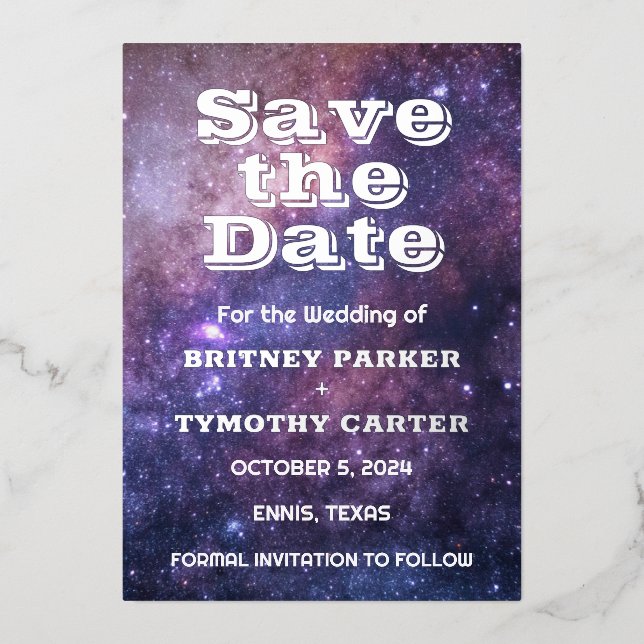 Invitation En Aluminium Élégant Galaxie Céleste QR Code Constellation (Recto)