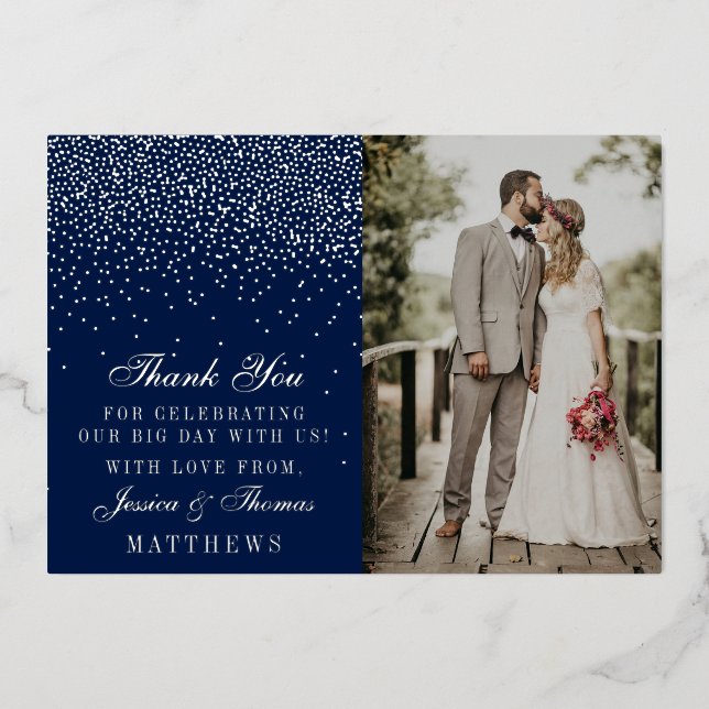 Invitation En Aluminium Elégant Glam Confetti Mariage Photo Merci Real (Recto)