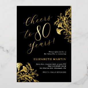 Invitation En Aluminium Elégant Gold Black 80e anniversaire