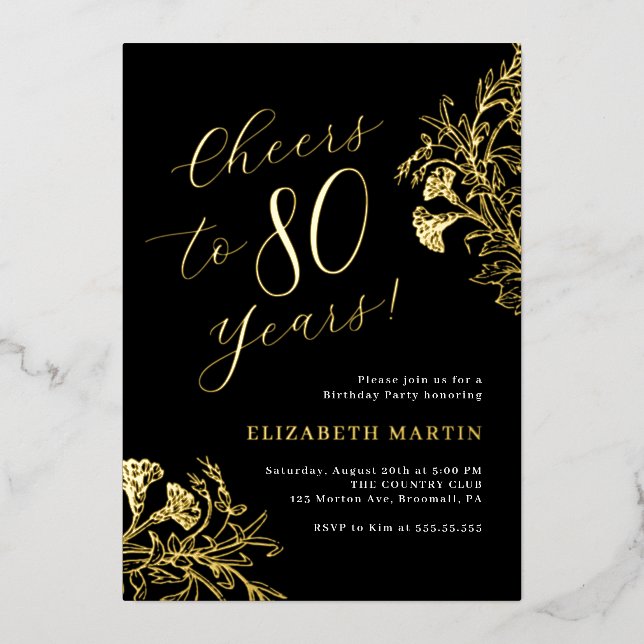 Invitation En Aluminium Elégant Gold Black 80e anniversaire (Recto)