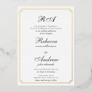 Invitation En Aluminium Elégant Gold Borders Classic monogramme