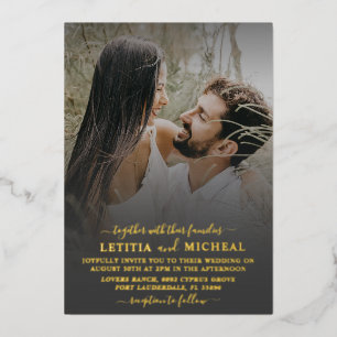 Invitation En Aluminium Elegant Gold Calligraphy Mariage photo