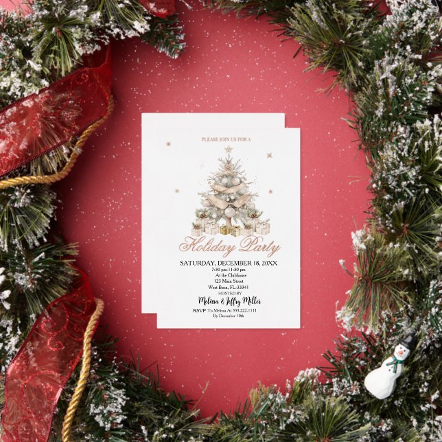 Invitation En Aluminium Elegant Gold Christmas Tree Holiday Party  (Insitu)