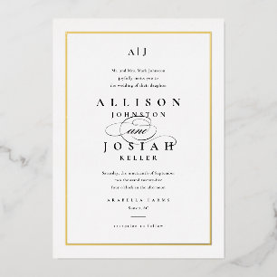 Invitation En Aluminium Élégant Gold Classic Mariage noir et blanc