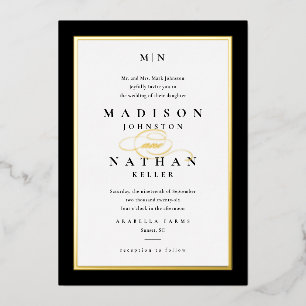 Invitation En Aluminium Élégant Gold Classic Mariage noir et blanc