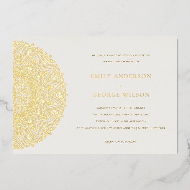 Invitation En Aluminium Elégant Gold Classic Ornate Mandala Wedding Invita (Recto)