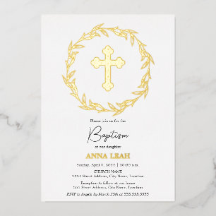 Invitation En Aluminium Elégant Gold Cross Baptism
