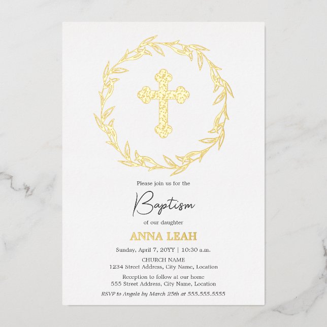 Invitation En Aluminium Elégant Gold Cross Baptism (Recto)
