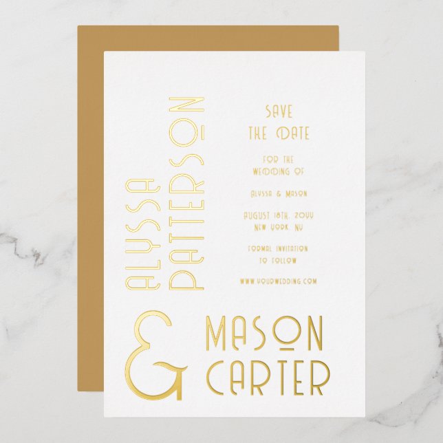 Invitation En Aluminium Elegant Gold Enregistrer le Mariage Date (Recto/Verso)