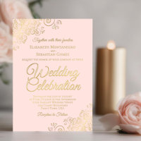 Elégant Gold Floral Frills sur Blush Pink Mariage