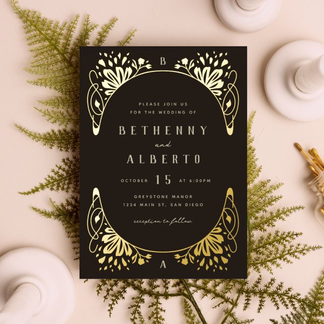 Invitation En Aluminium Élégant Gold Foil Art Nouveau (Créateur téléchargé)