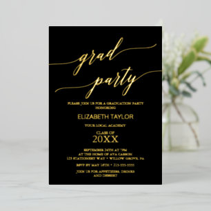 Invitation En Aluminium Elegant Gold Foil   Black Graduation Party