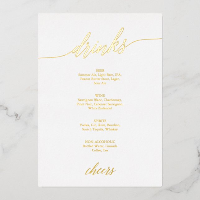 Invitation En Aluminium Elégant Gold Foil Calligraphy Mariage Boissons Men (Recto)