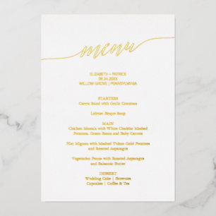 Invitation En Aluminium Elégant Gold Foil Calligraphy Mariage Dîner Menu