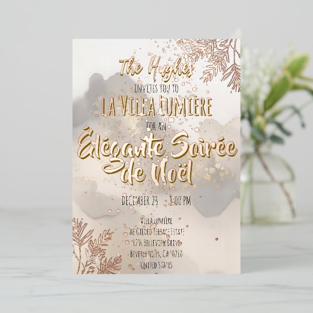 Invitation En Aluminium Elegant Gold Foil Christmas Party Invite (Debout devant)