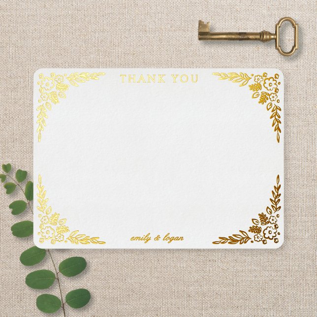 Invitation En Aluminium Elegant Gold Foil Floral Wedding Thank You Card (Créateur téléchargé)