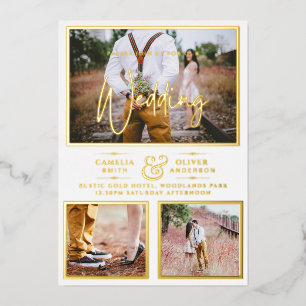 Invitation En Aluminium Elégant GOLD FOIL Photo Collage Mariage blanc