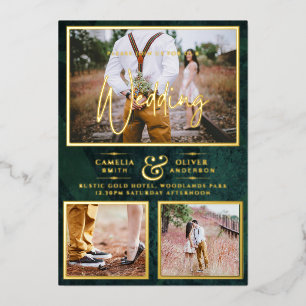 Invitation En Aluminium Elégant GOLD FOIL Photo Collage Mariage vert