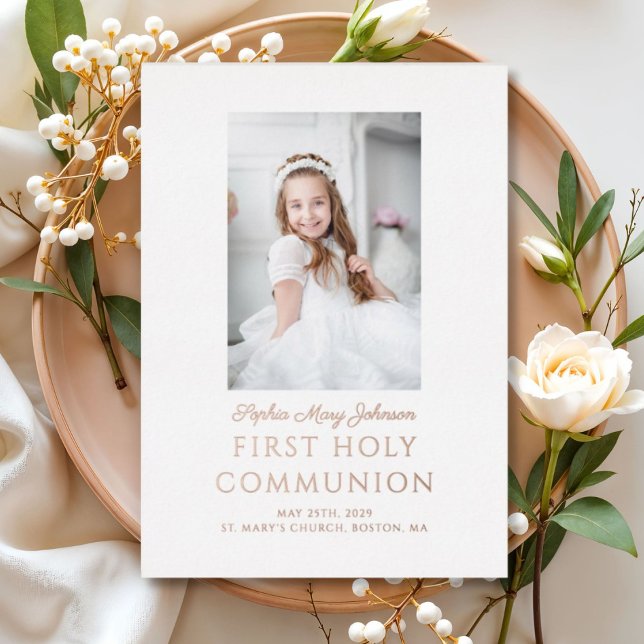 Invitation En Aluminium Elégant Gold Foil Photo Girl First Communion (Elegant Gold Foil Photo Girl First Communion Foil Invitation)