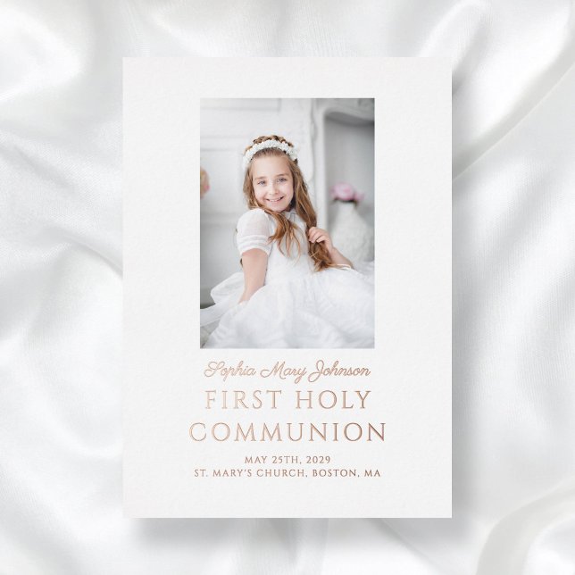 Invitation En Aluminium Elégant Gold Foil Photo Girl First Communion (Elegant Gold Foil Photo Girl First Communion Foil Invitation)