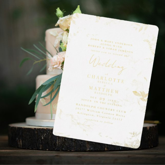 Invitation En Aluminium Élégant Gold Foliage Mariage Or (Créateur téléchargé)
