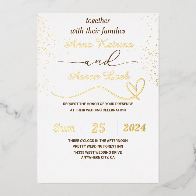 Invitation En Aluminium Elegant Gold Glitter Custom Wedding Foil Invite (Recto)