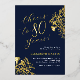 Invitation En Aluminium Elégant Gold Navy 80e anniversaire
