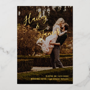 Invitation En Aluminium Elégant Gold Photo Réception de mariage moderne