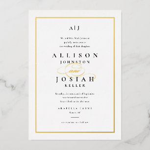 Invitation En Aluminium Élégant Gold Script Classic Mariage blanc
