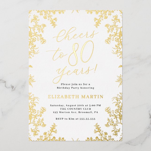 Invitation En Aluminium Elégant Gold Vintage 80e anniversaire (Recto)
